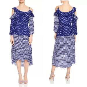 Sandro Lightning Bolt Bare Shoulder Crepe Dress Blue Kemila Size 38 Medium